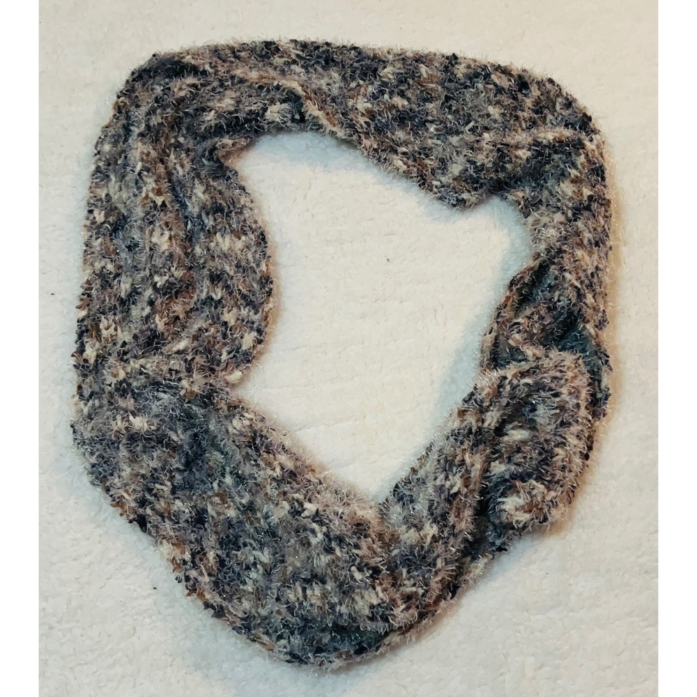 Steve Madden Womens Eyelash Knit Infinity Scarf Grey Brown Marled Fuzzy Loop